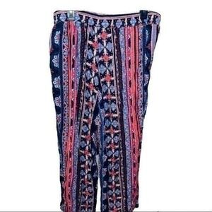 Boho Striped Print Lounge Pants Wide Leg Elastic Waist Casual Bohemian Comfy